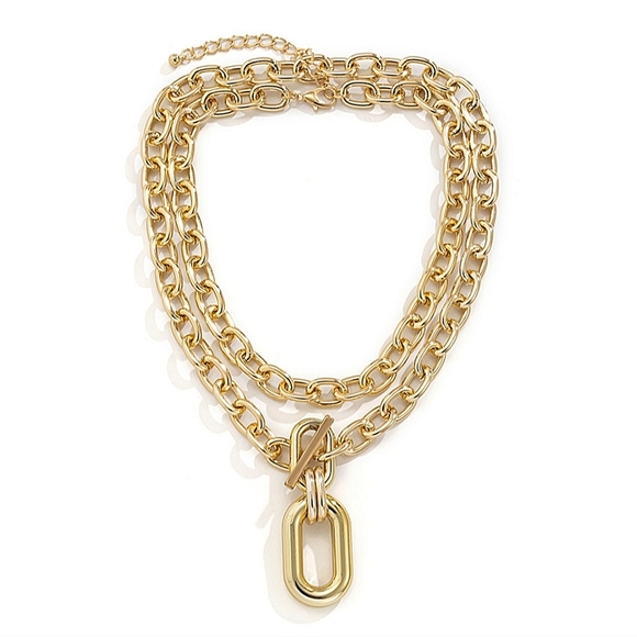 Oversized Gold Chunky Toggle Statement Necklace - Picture 3 of 5